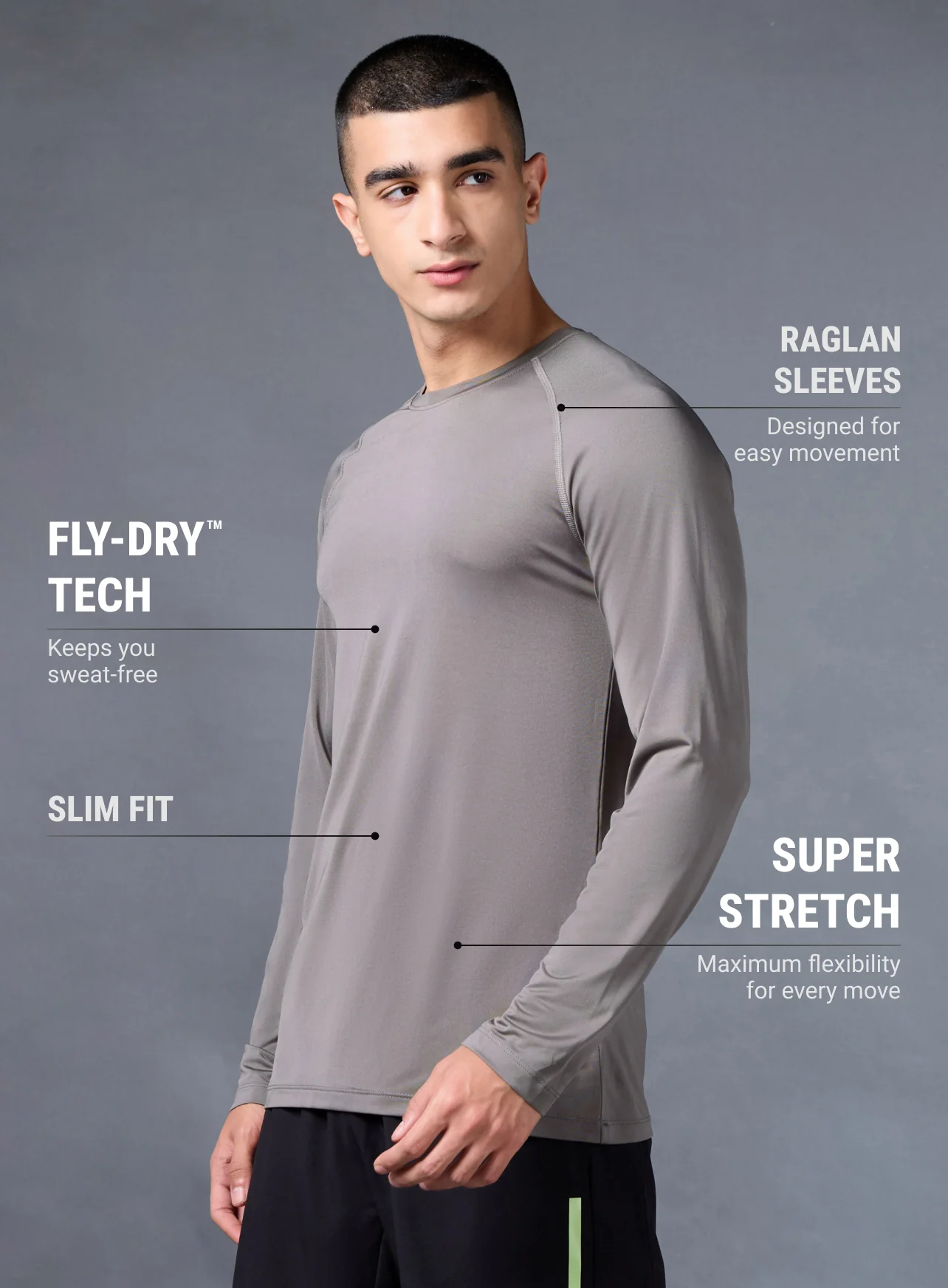 Men's Grey Base Layer Run Full Sleeve Slim Fit T-shirt - Image 5