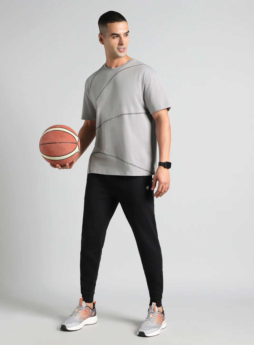 Men's Grey Basketball Imprint Relaxed Fit T-shirt - Image 3