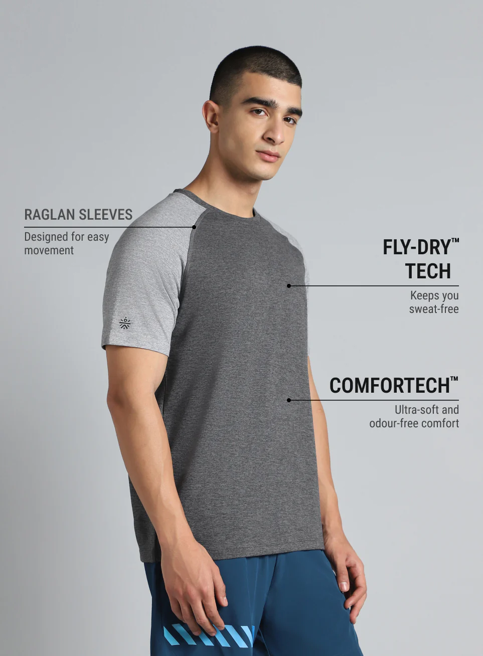 Men's Grey Colourblocked COMFORtech T-shirt - Image 5