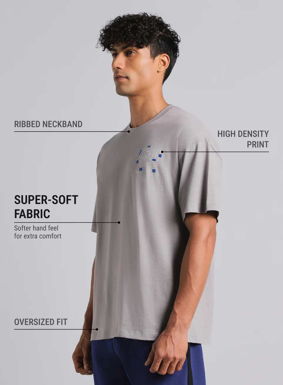 Men's Grey Cult Power Play Oversized Fit T-shirt - Image 5