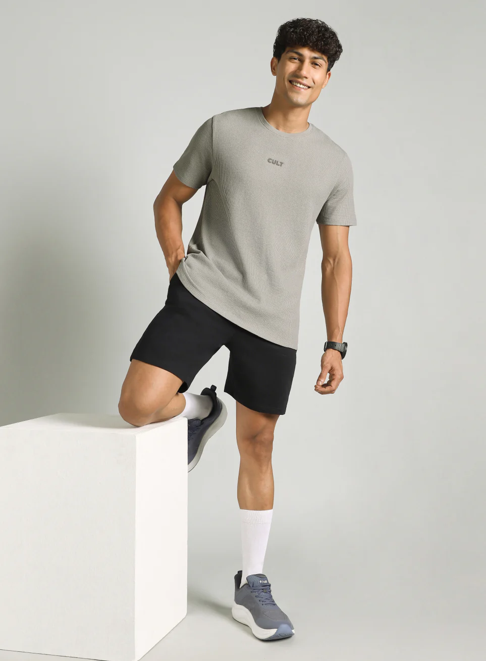 Men's Grey Essential Oversized Fit Waffle T-shirt - Image 2