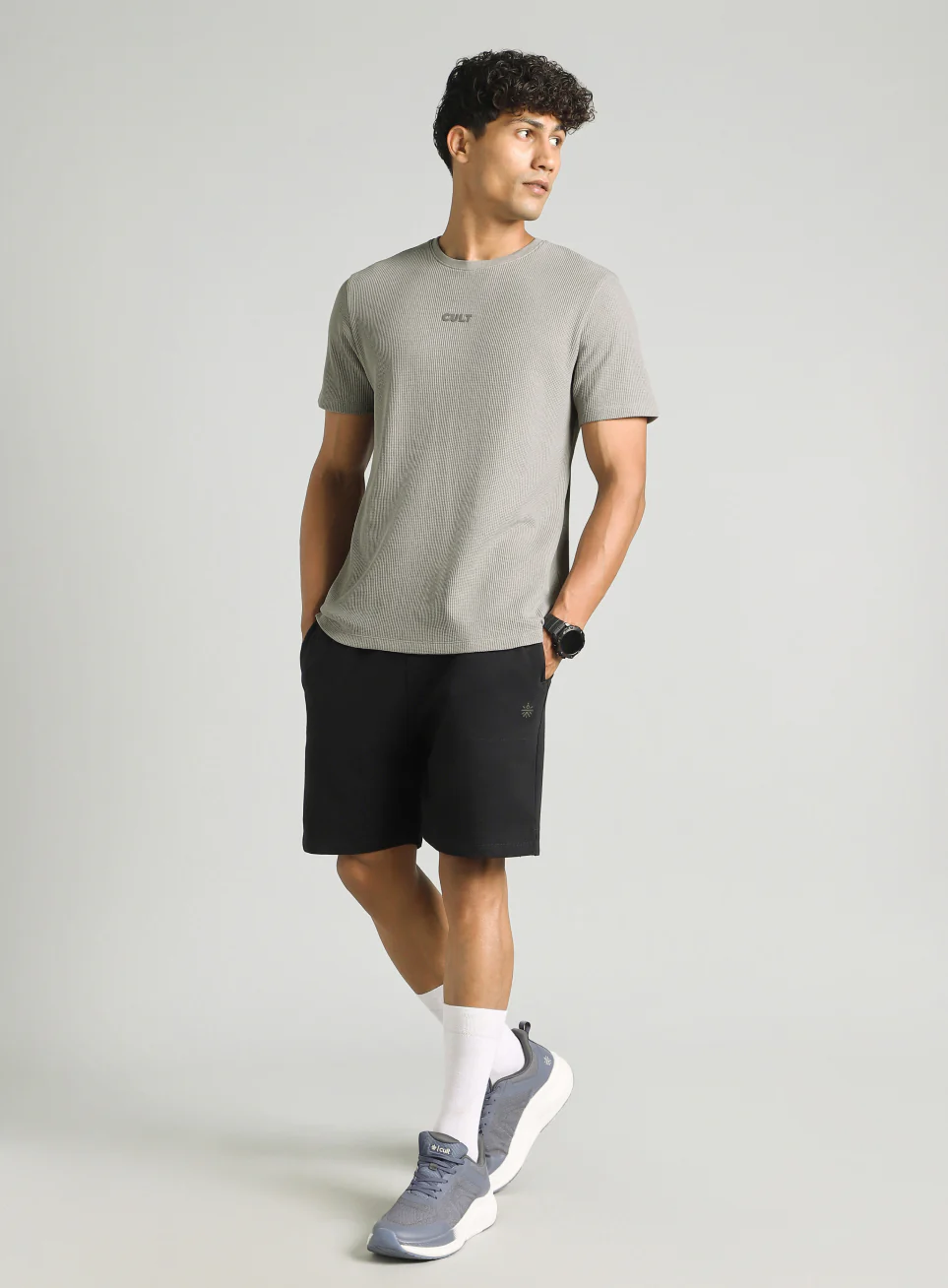 Men's Grey Essential Oversized Fit Waffle T-shirt - Image 3