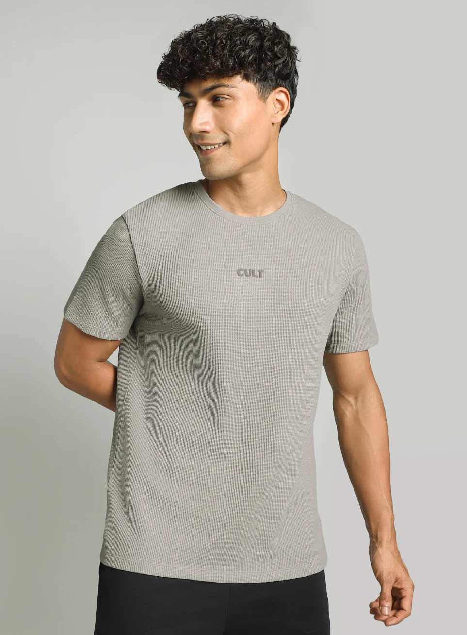 Men's Grey Essential Oversized Fit Waffle T-shirt - Image 4