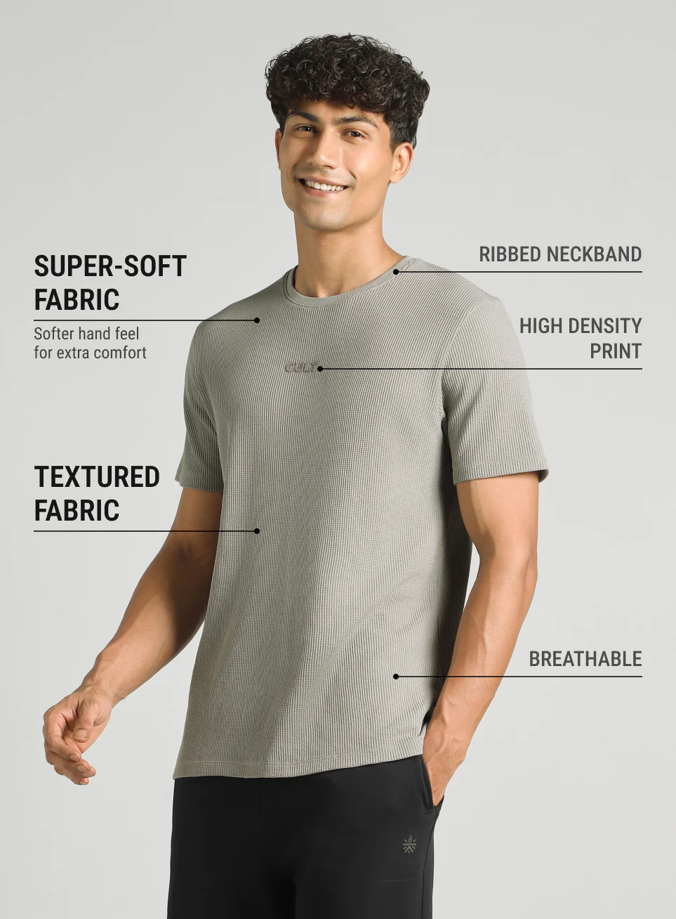 Men's Grey Essential Oversized Fit Waffle T-shirt - Image 5