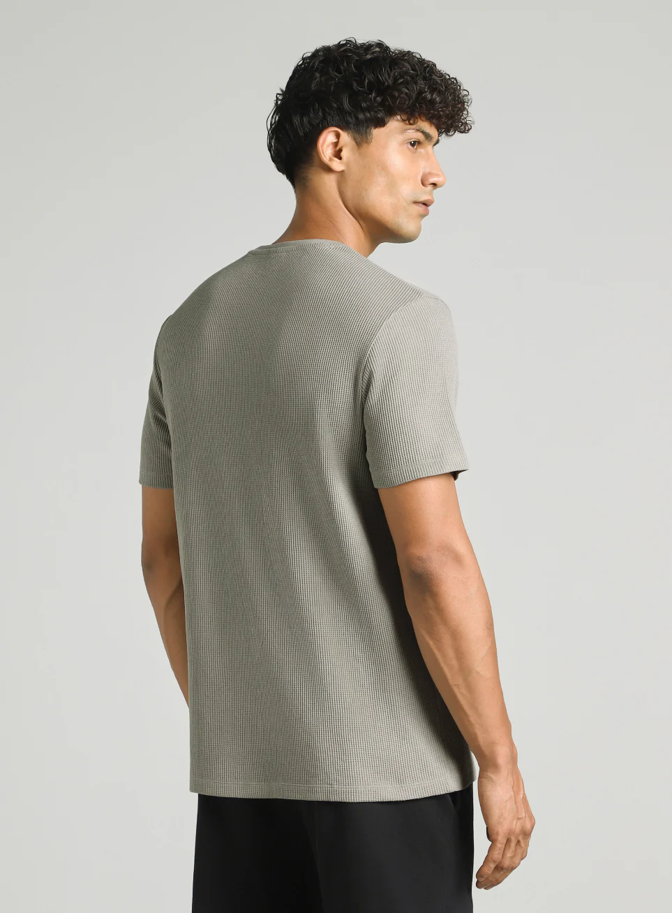 Men's Grey Essential Oversized Fit Waffle T-shirt - Image 6