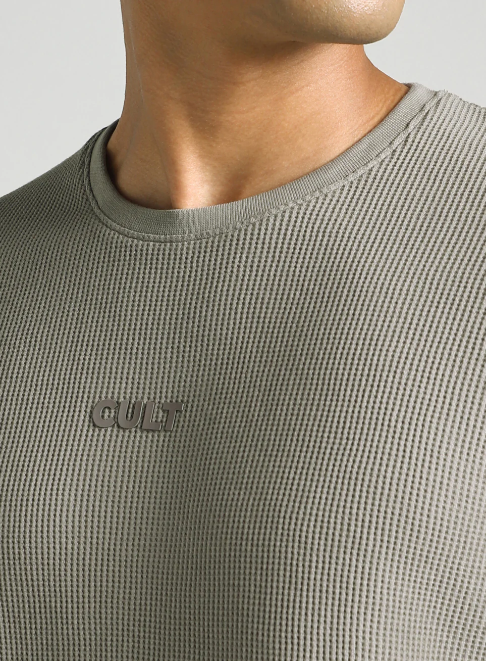 Men's Grey Essential Oversized Fit Waffle T-shirt - Image 7
