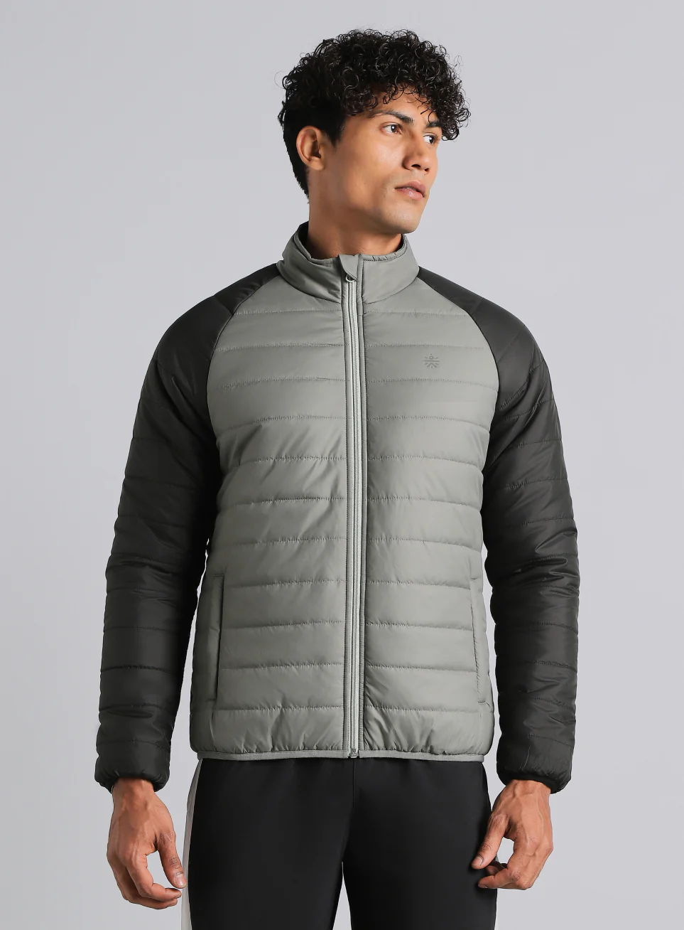 Men's Grey Multicolor Puffer Jacket - Image 4