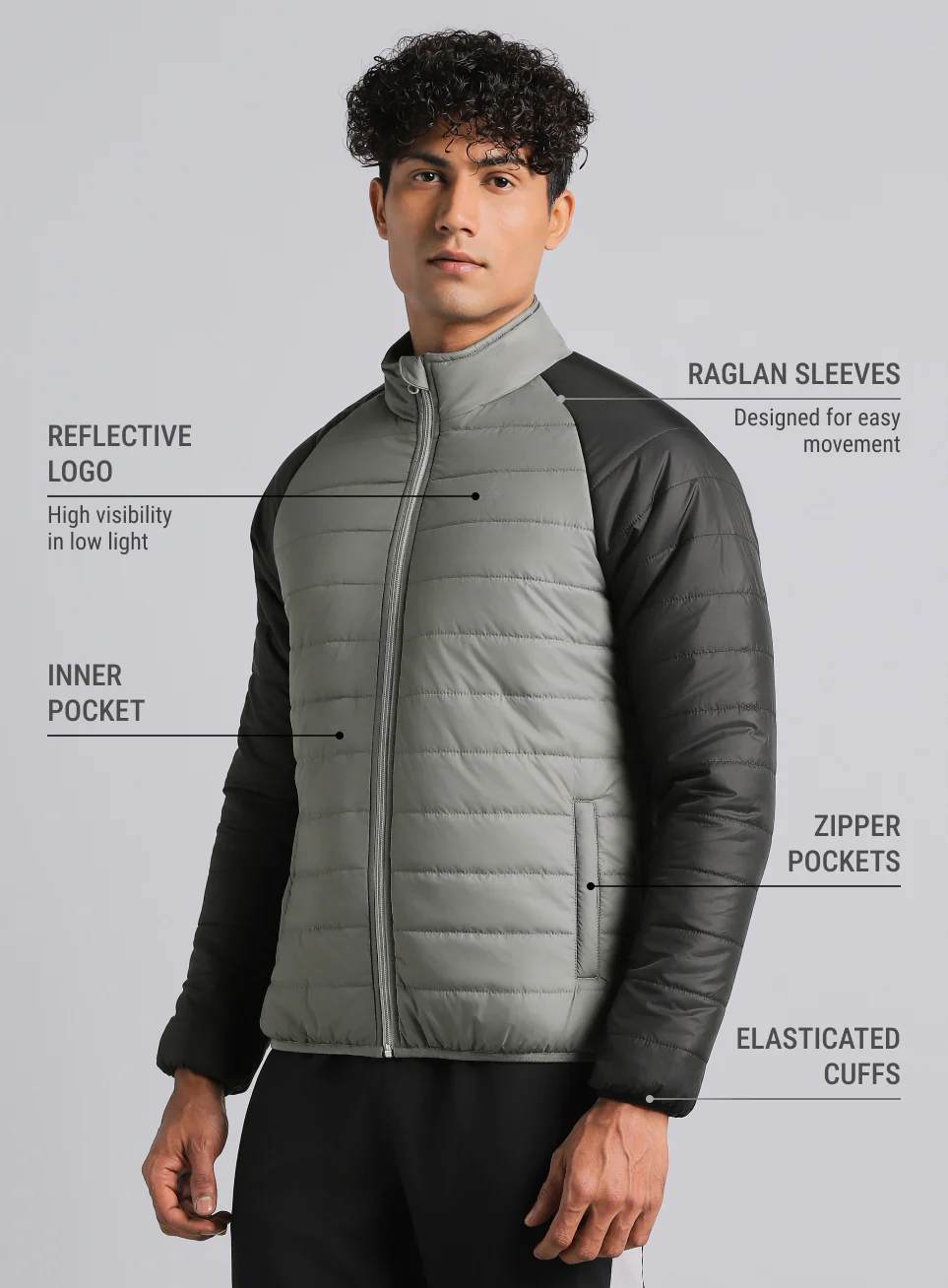 Men's Grey Multicolor Puffer Jacket - Image 5