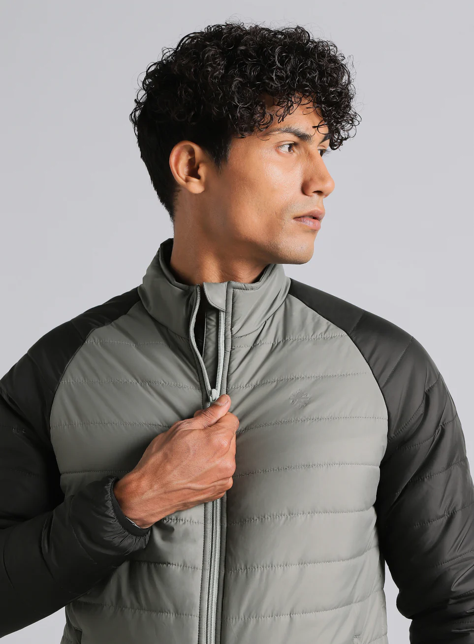 Men's Grey Multicolor Puffer Jacket - Image 8