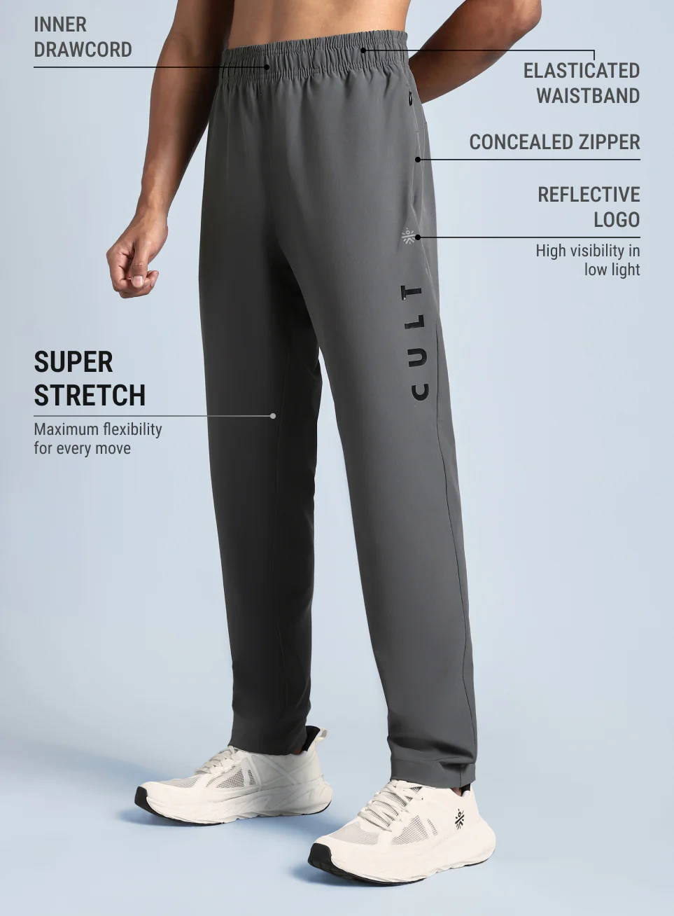 Men's D.Grey Pace Up Running Trackpants - Image 5