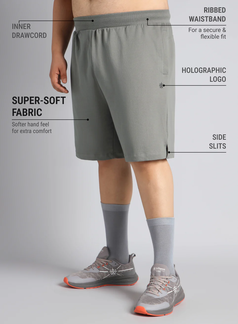 Men's Grey Plus Size Training Essential Shorts - Image 5