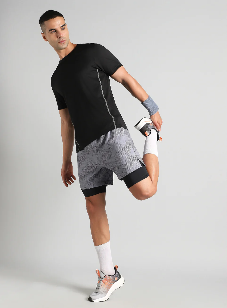 Men's Grey Urban Camo Inbuilt Tights Training Shorts - Image 2