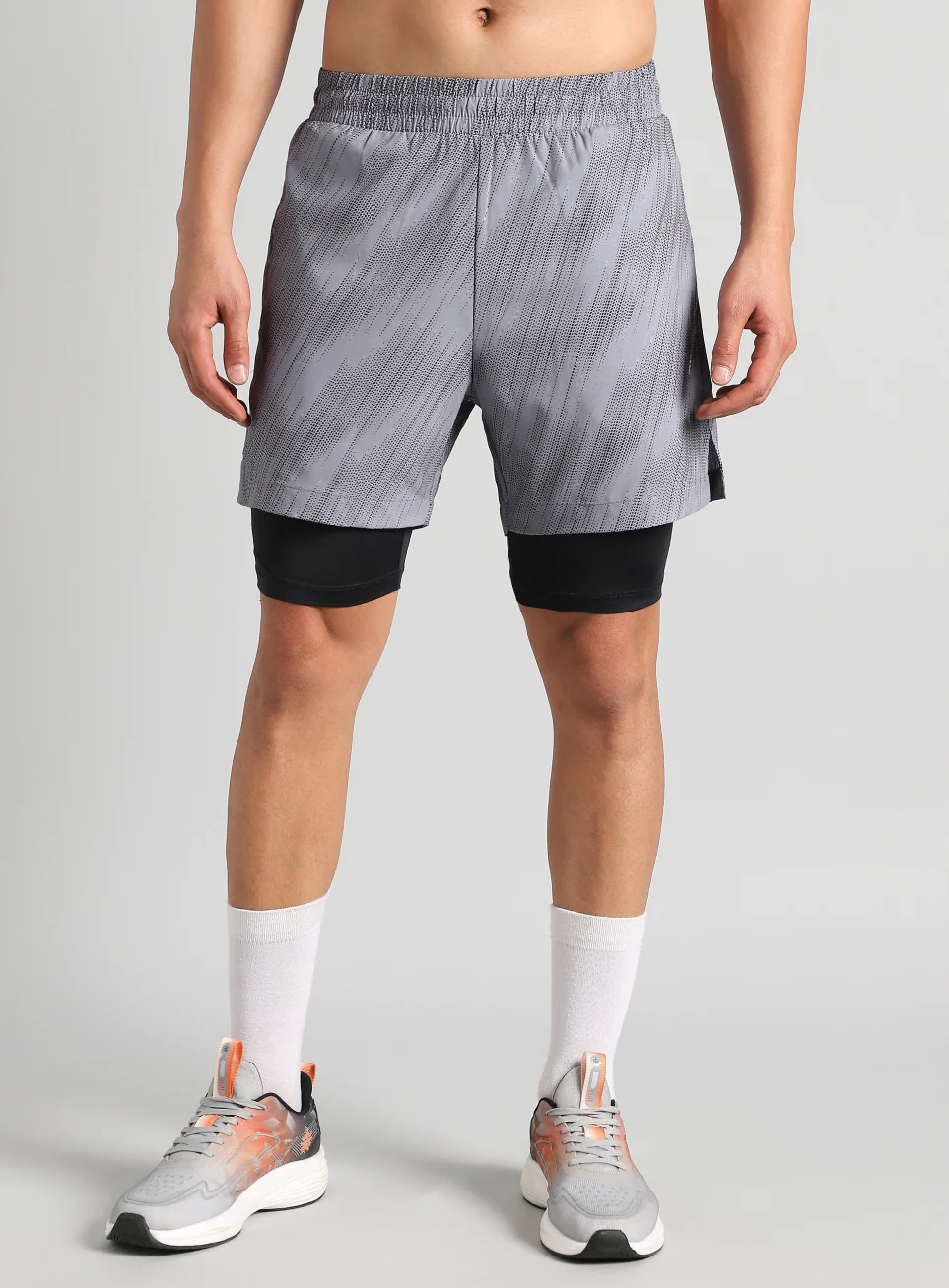 Men's Grey Urban Camo Inbuilt Tights Training Shorts - Image 4