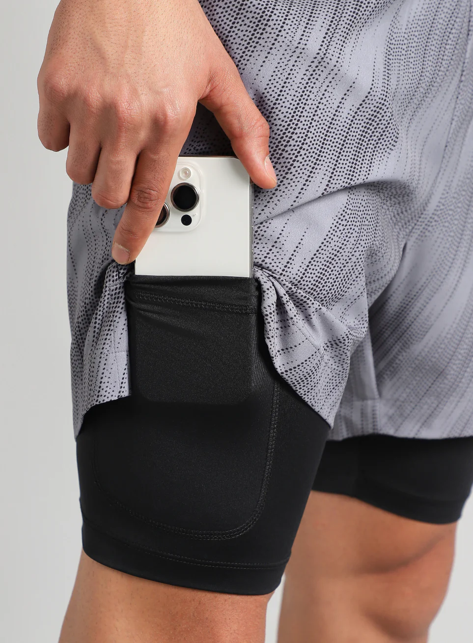 Men's Grey Urban Camo Inbuilt Tights Training Shorts - Image 9