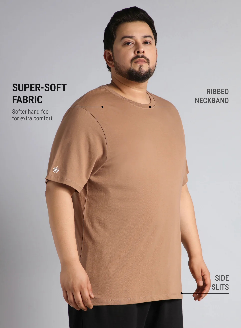 Men's Khaki Cotton Plus Size Everyday Regular Fit T-shirt - Image 5