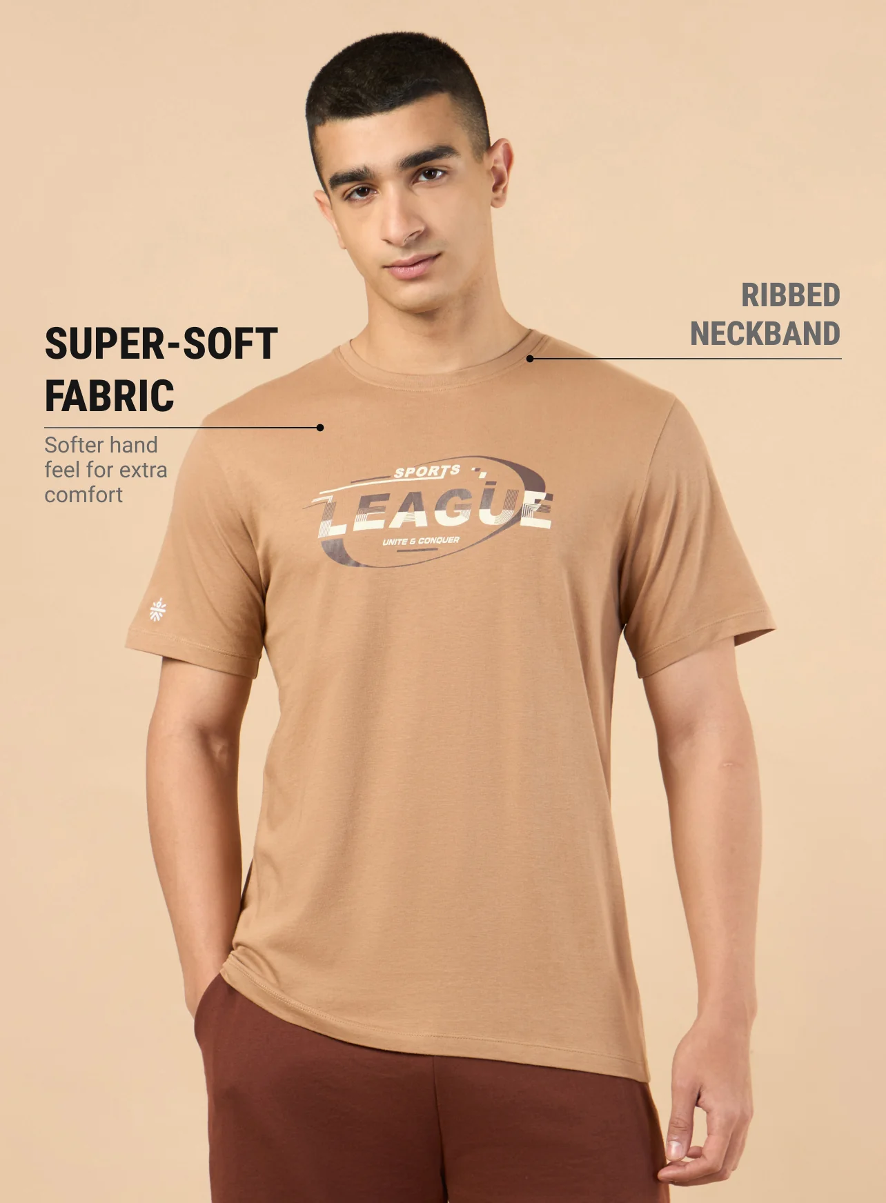 Men's Khaki Sports League Graphic T-shirt - Image 4