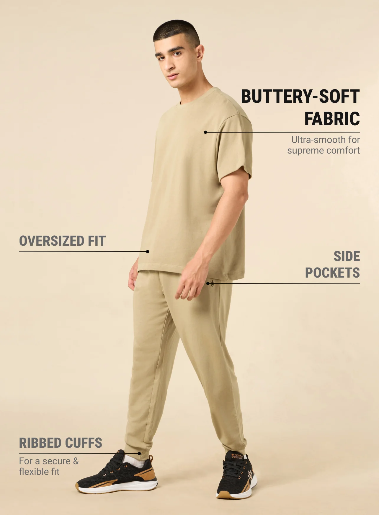 Men's Lifestyle Cotton Khaki Co-ord Set - Image 5