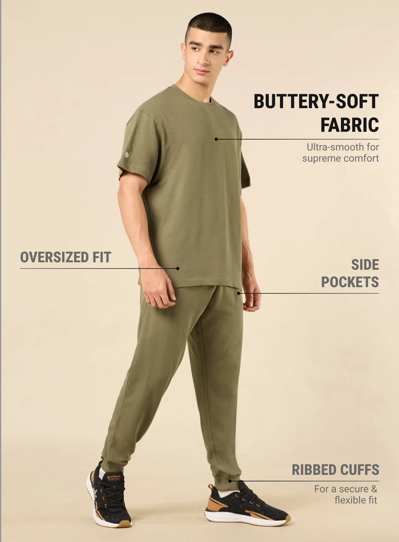 Men's Lifestyle Cotton Olive Co-ord Set - Image 5
