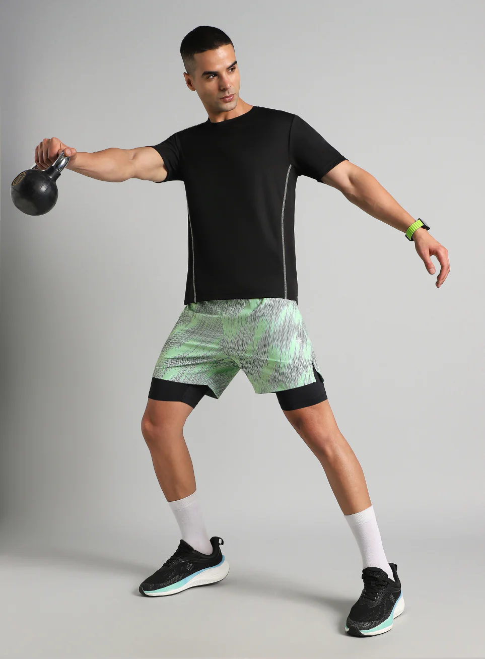 Men's Lime Urban Camo Inbuilt Tights Training Shorts - Image 2