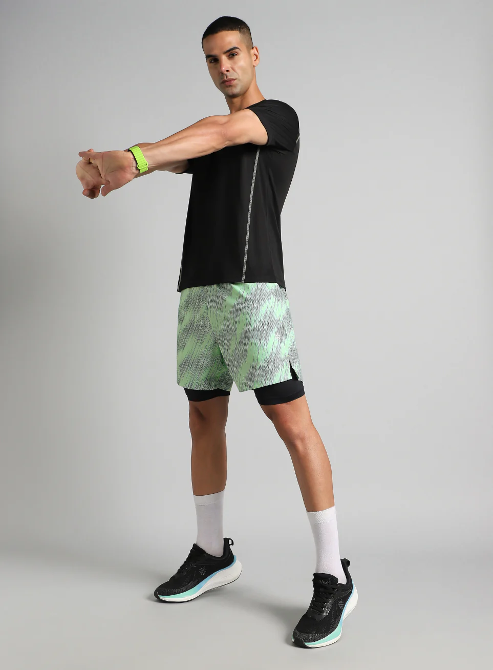 Men's Lime Urban Camo Inbuilt Tights Training Shorts - Image 3