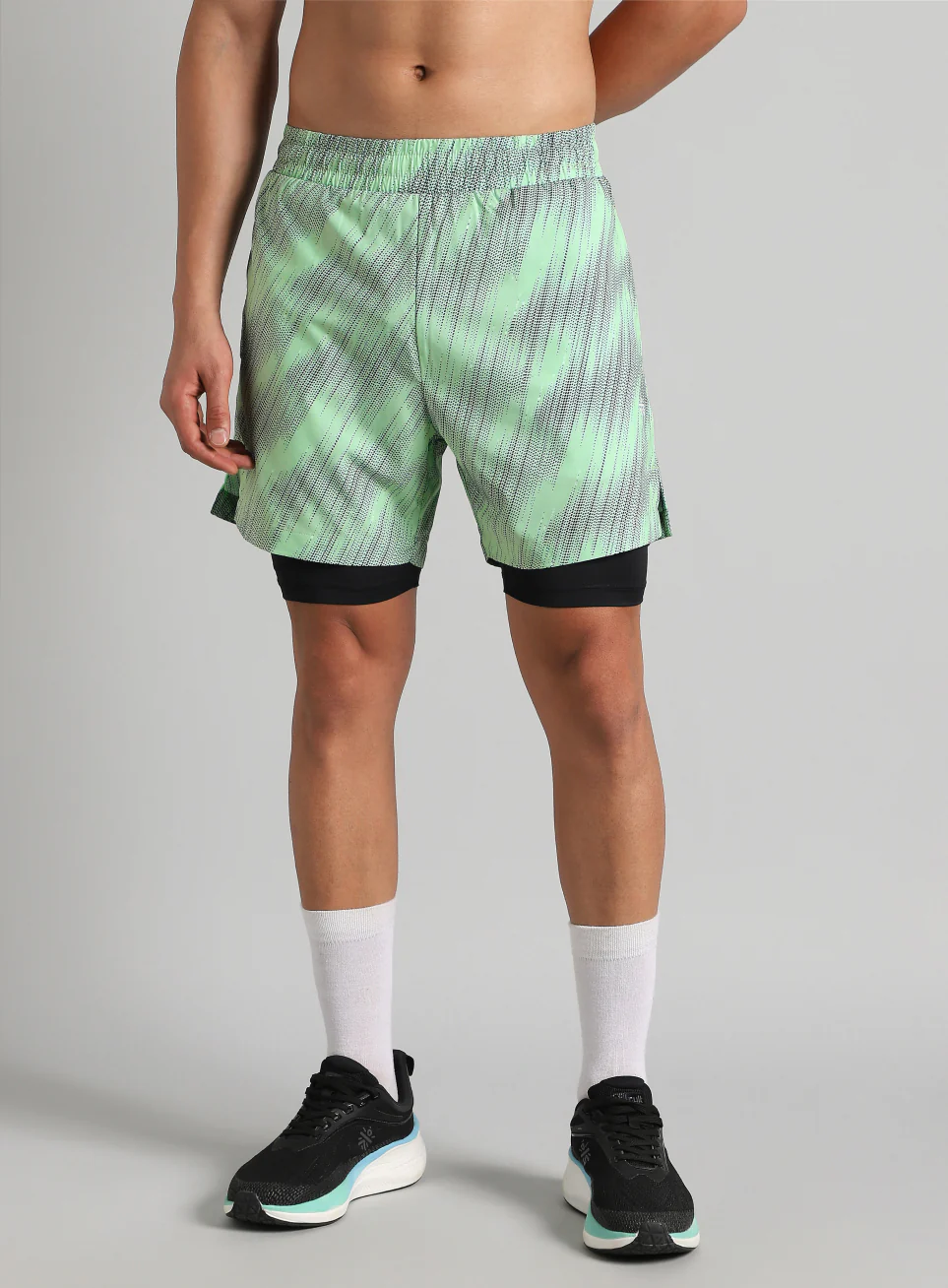 Men's Lime Urban Camo Inbuilt Tights Training Shorts - Image 4