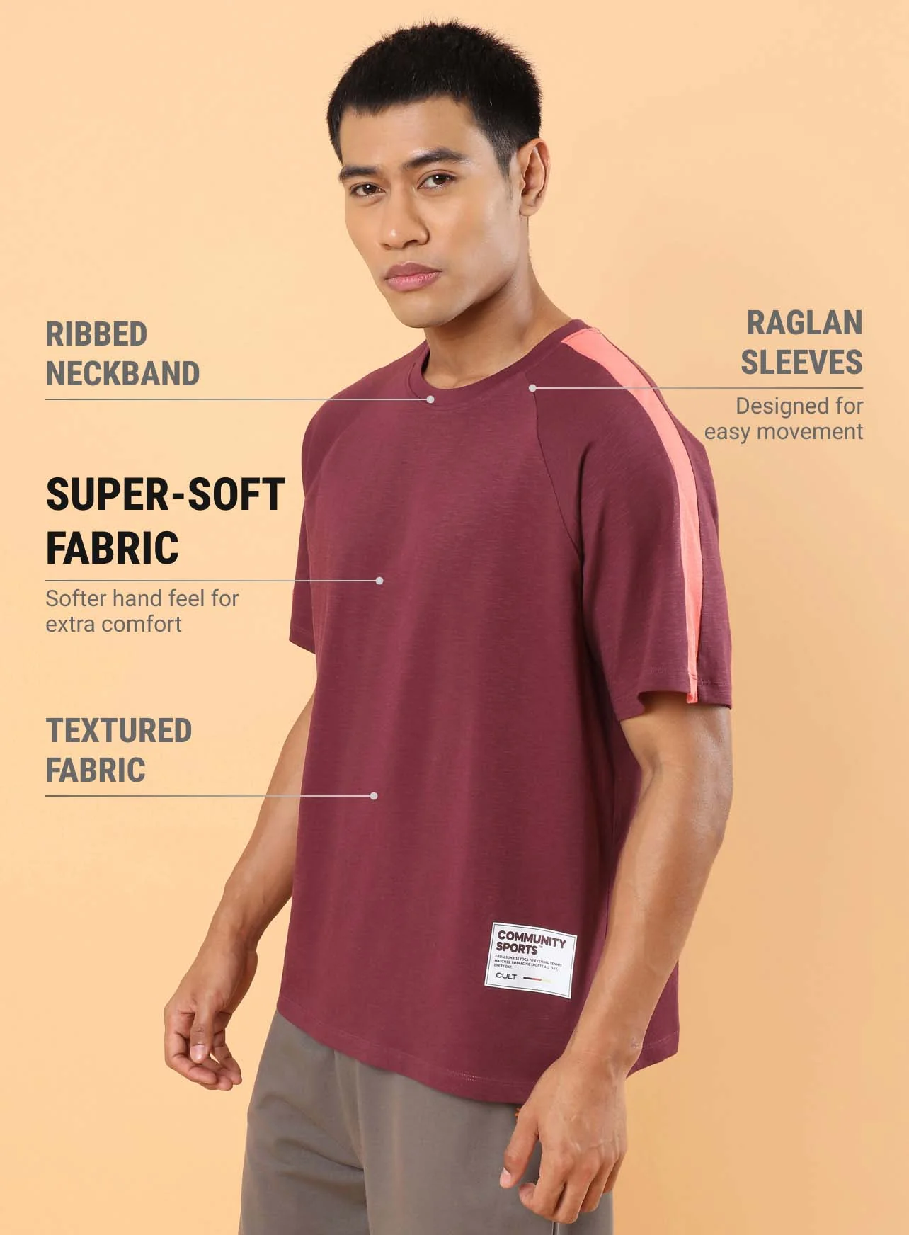 Men's Maroon Community Sports Relaxed fit T-shirt - Image 5