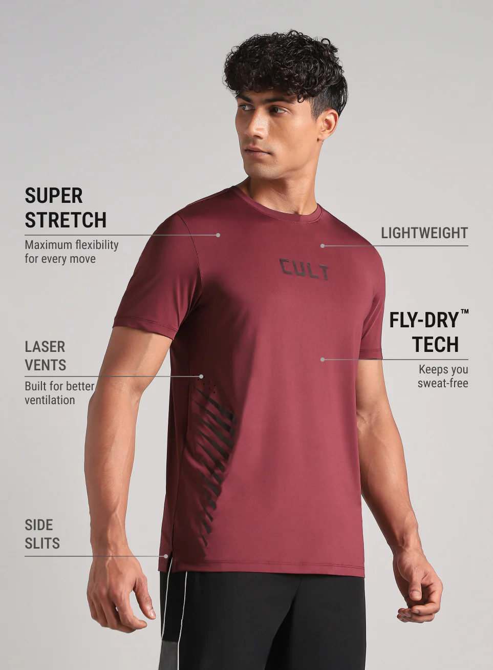 Men's Maroon Contour Vent Training T-Shirt - Image 5