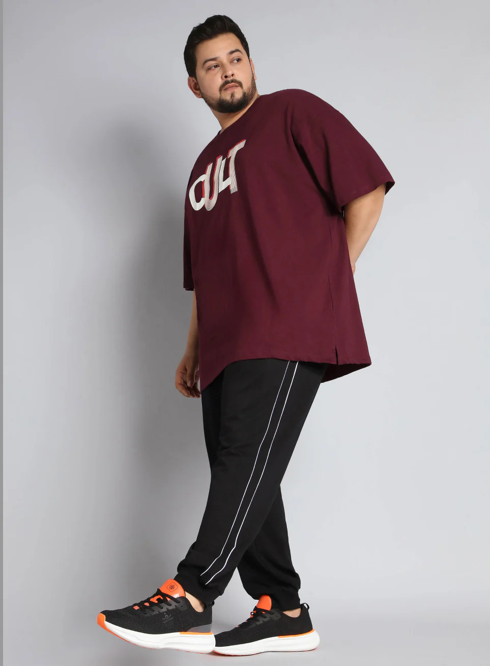 Men's Maroon Cult Graphic Plus Size Oversized fit T-shirt - Image 3