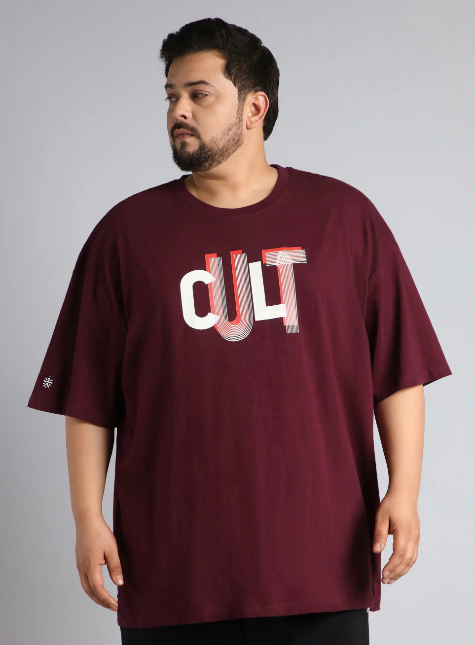 Men's Maroon Cult Graphic Plus Size Oversized fit T-shirt - Image 4