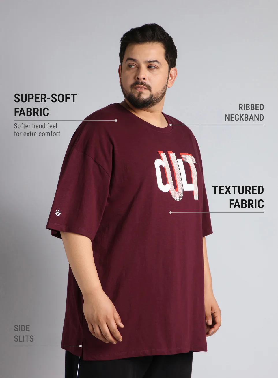 Men's Maroon Cult Graphic Plus Size Oversized fit T-shirt - Image 5