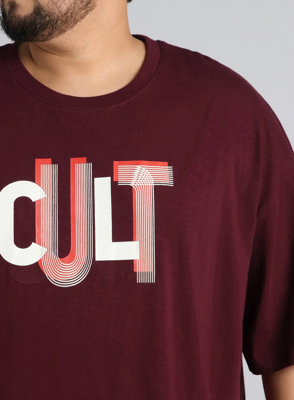 Men's Maroon Cult Graphic Plus Size Oversized fit T-shirt - Image 7