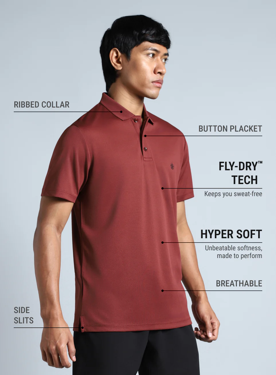 Men's Maroon Performance Polo T-shirt - Image 5