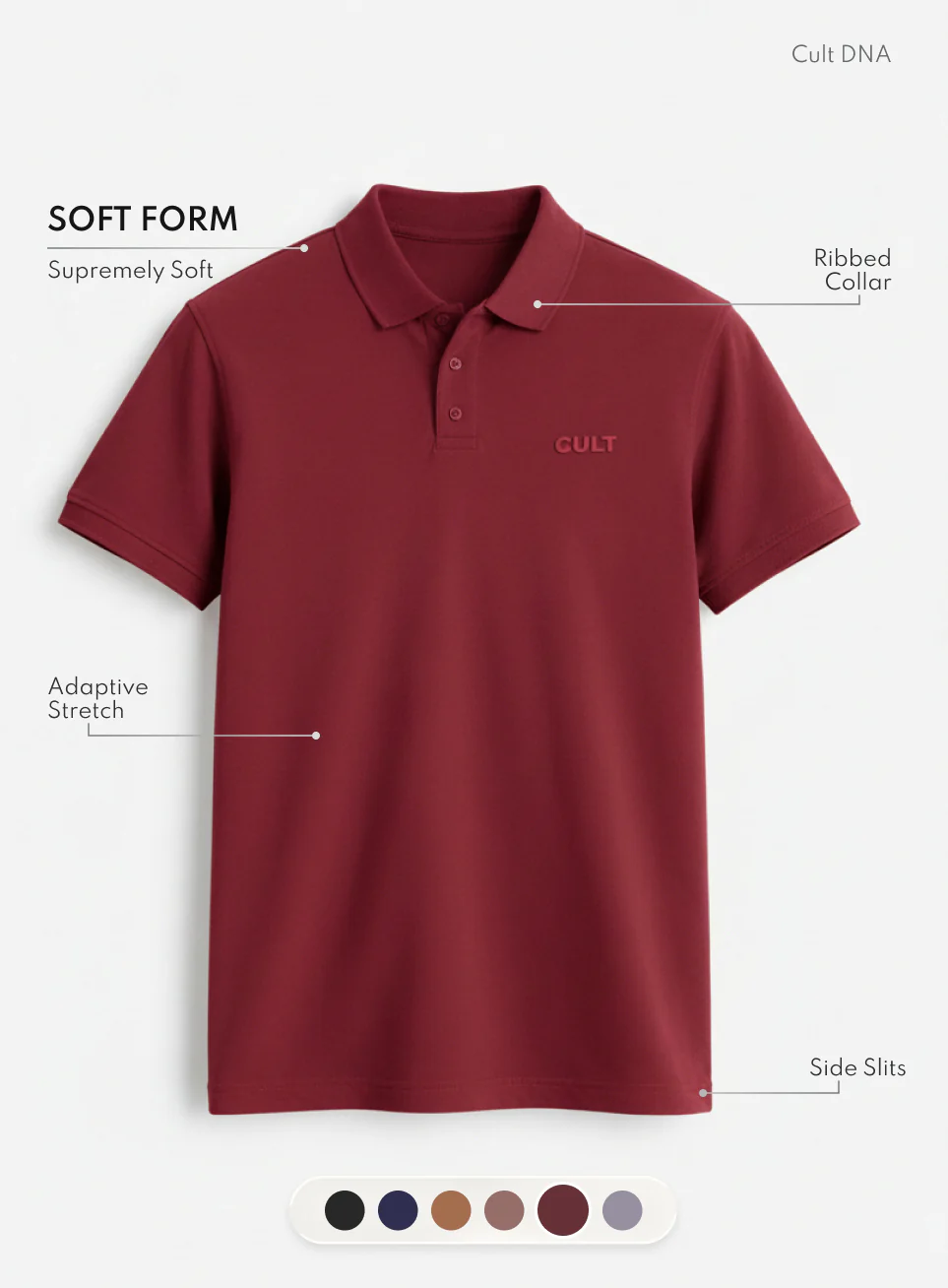 Men's Maroon Soft Form Classic Polo T-shirt - Image 4