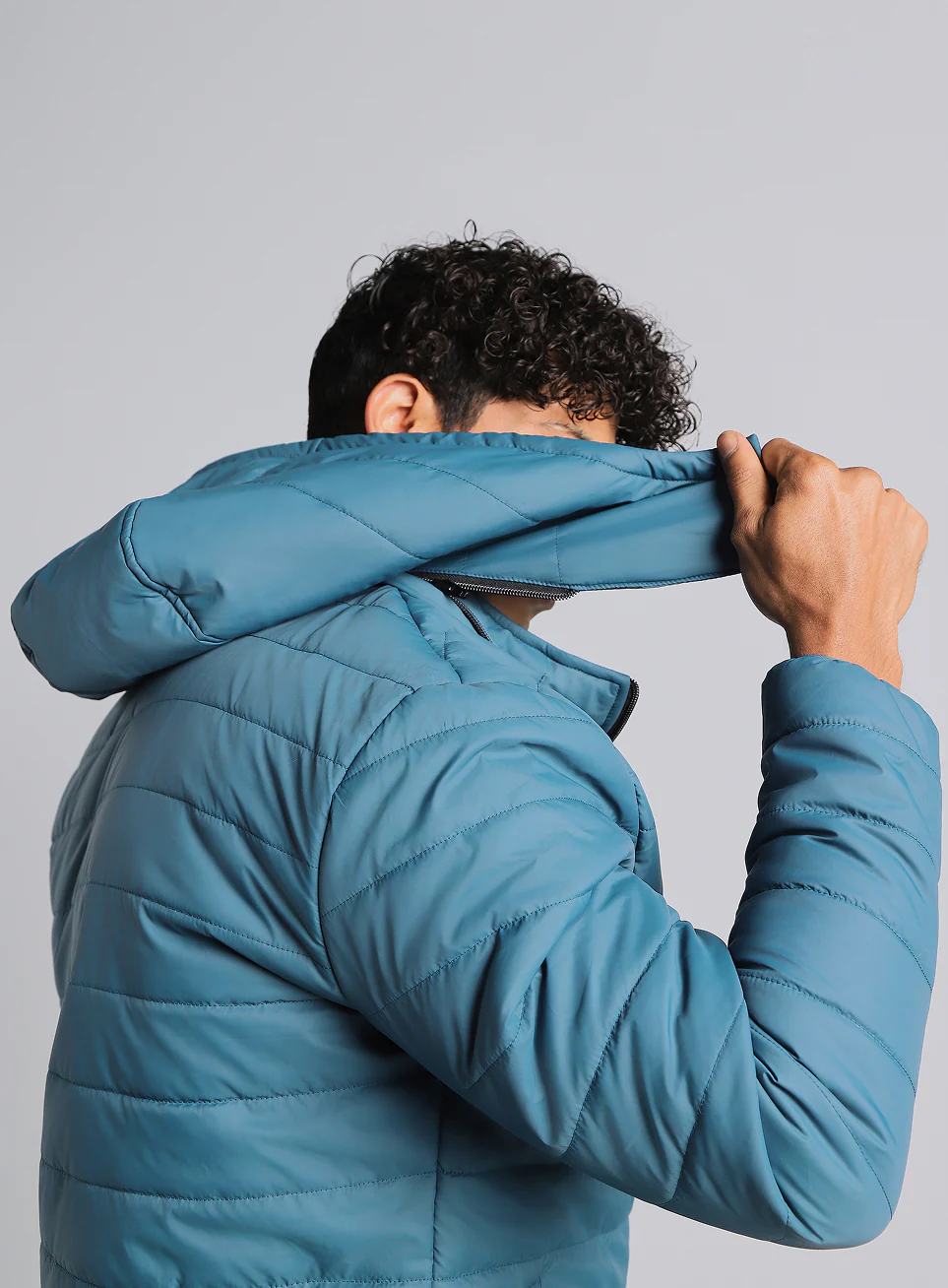 Men's Navy Detachable Hoodie Puffer Jacket - Image 13