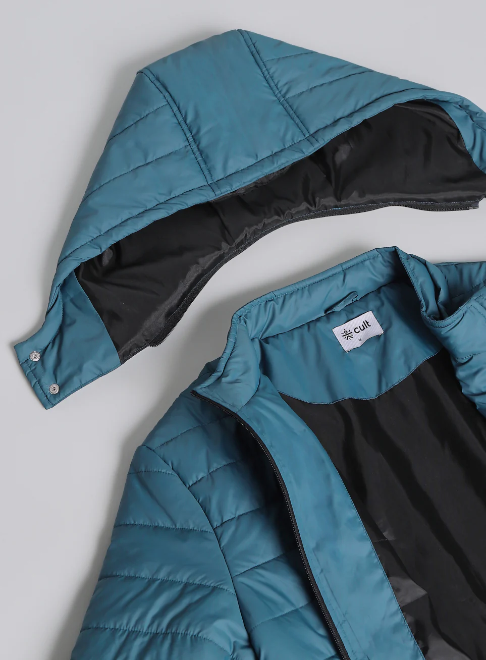 Men's Navy Detachable Hoodie Puffer Jacket - Image 14
