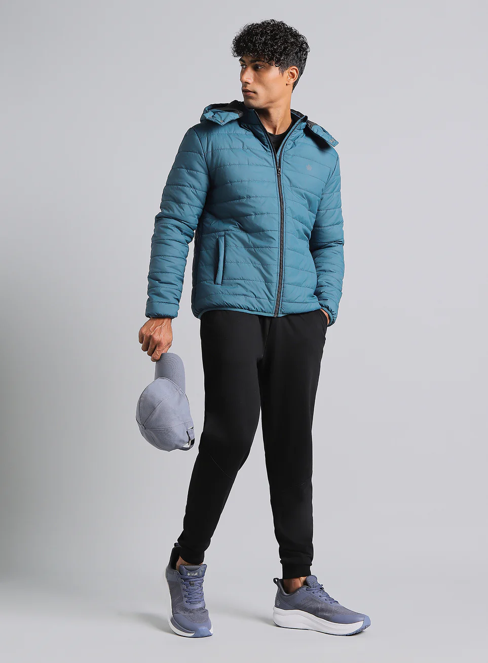 Men's Navy Detachable Hoodie Puffer Jacket - Image 3