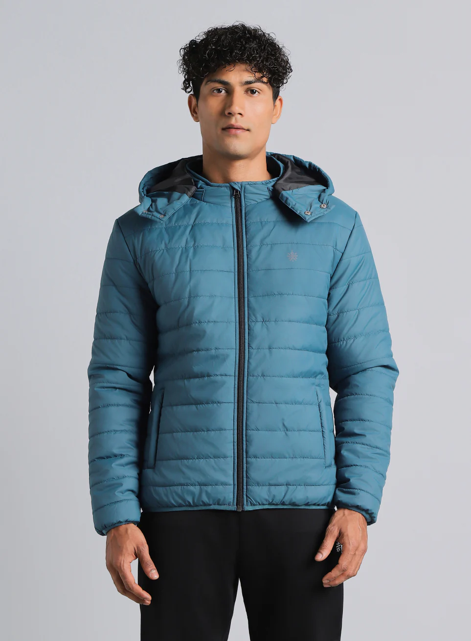 Men's Navy Detachable Hoodie Puffer Jacket - Image 4