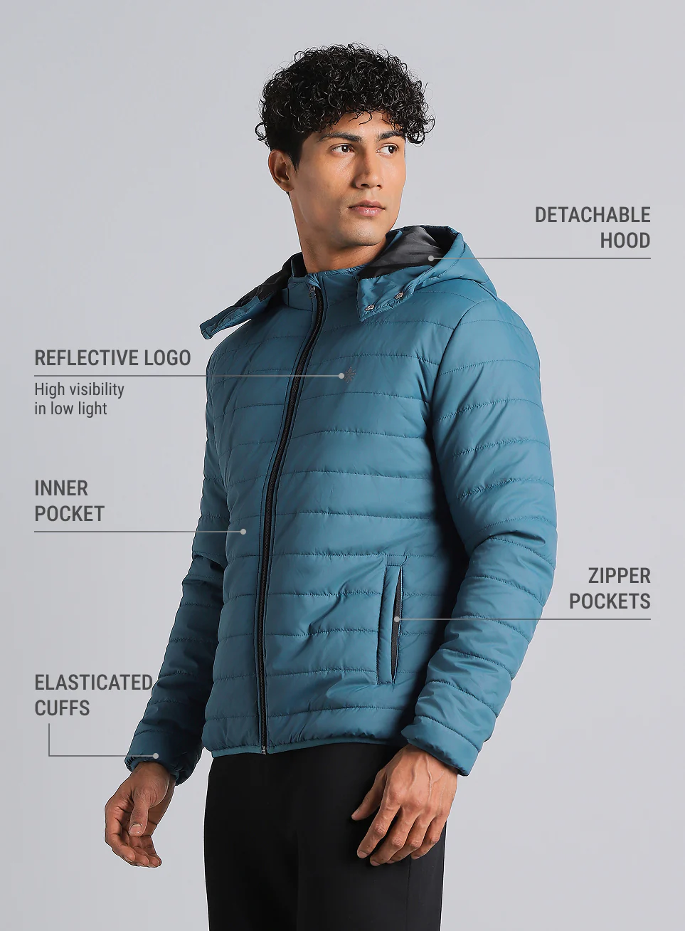 Men's Navy Detachable Hoodie Puffer Jacket - Image 5