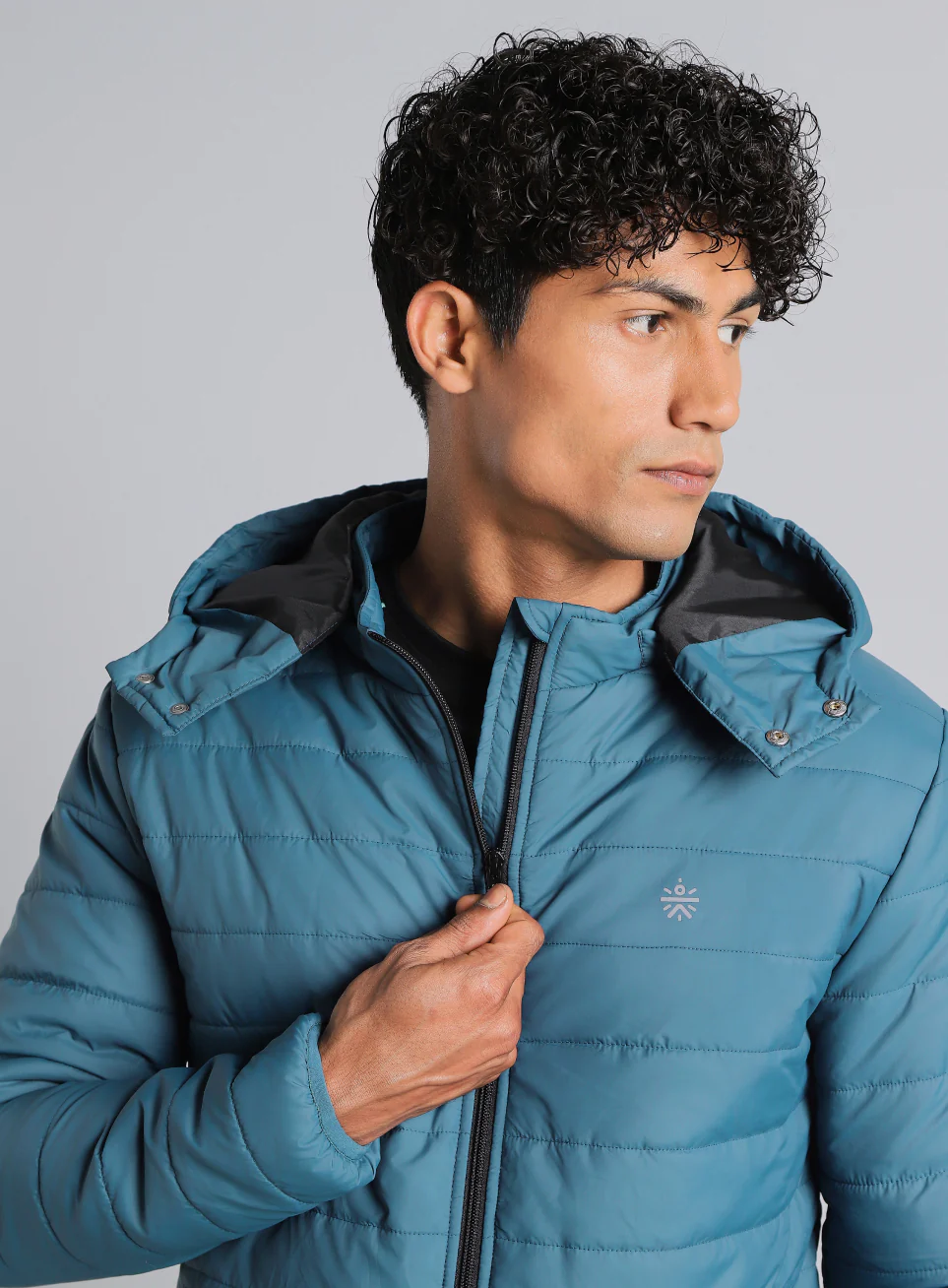 Men's Navy Detachable Hoodie Puffer Jacket - Image 7
