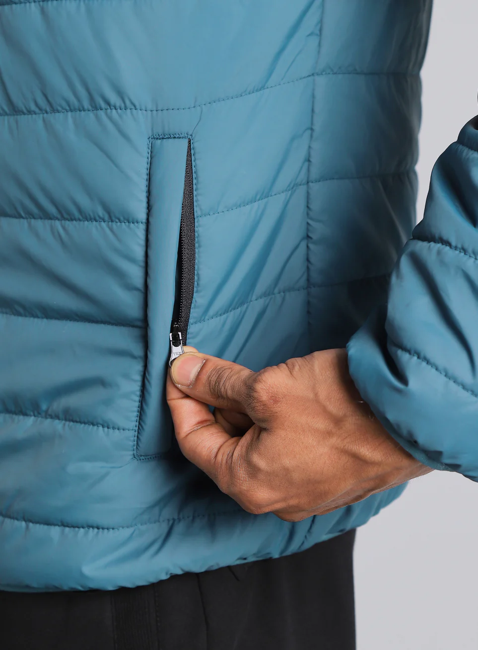 Men's Navy Detachable Hoodie Puffer Jacket - Image 9