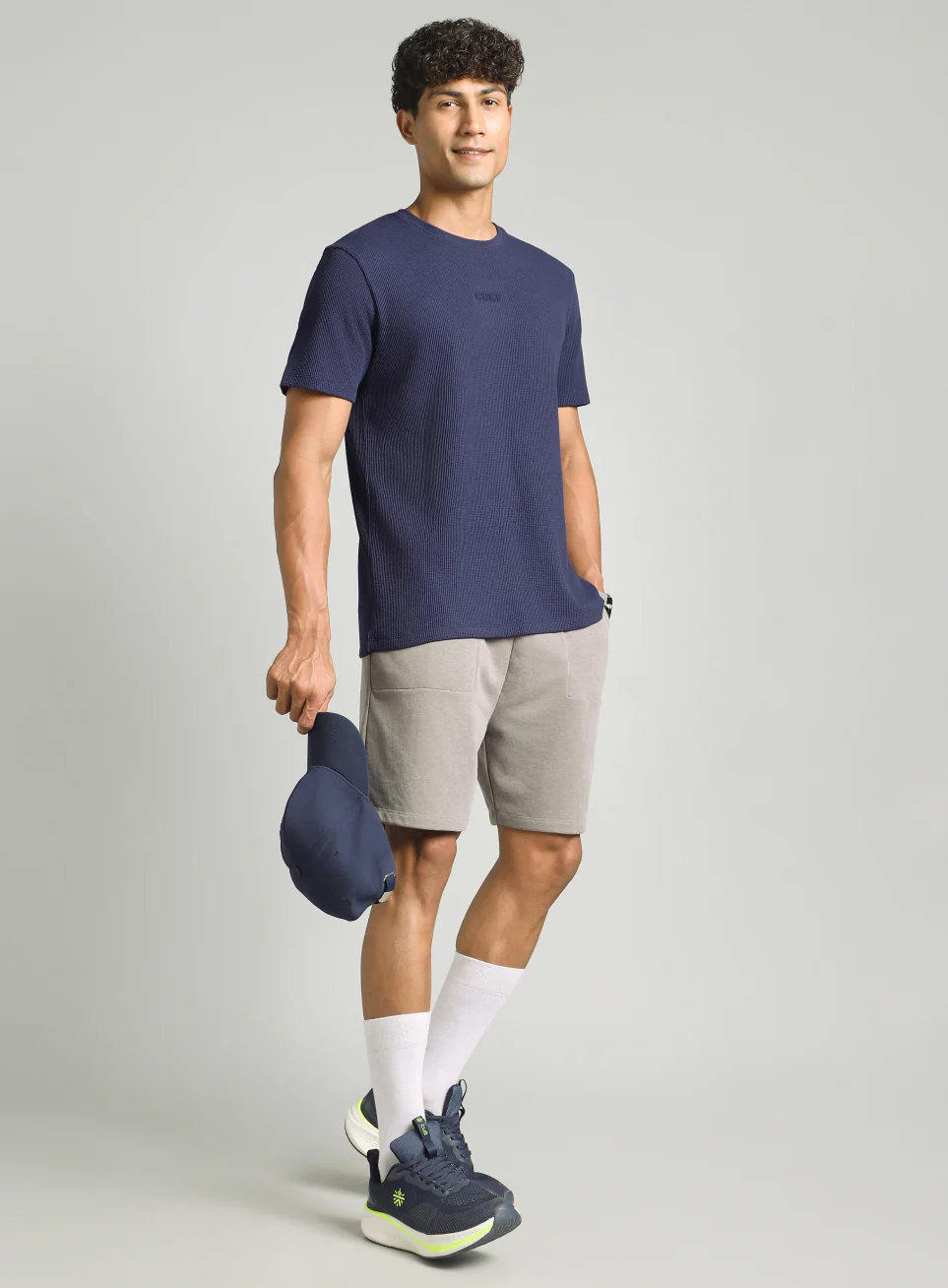 Men's Navy Essential Oversized Fit Waffle T-shirt - Image 2