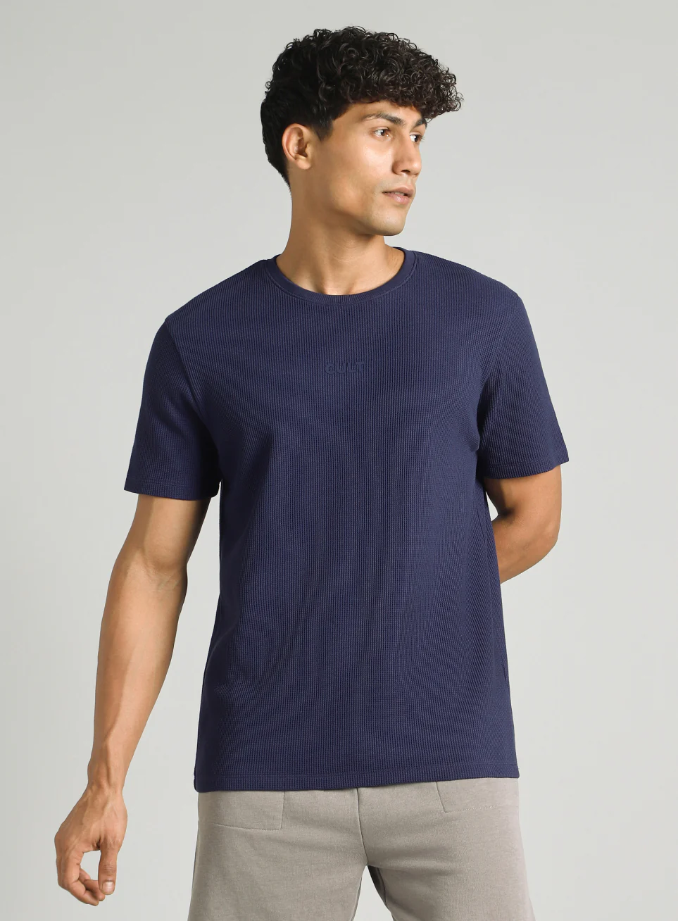 Men's Navy Essential Oversized Fit Waffle T-shirt - Image 4
