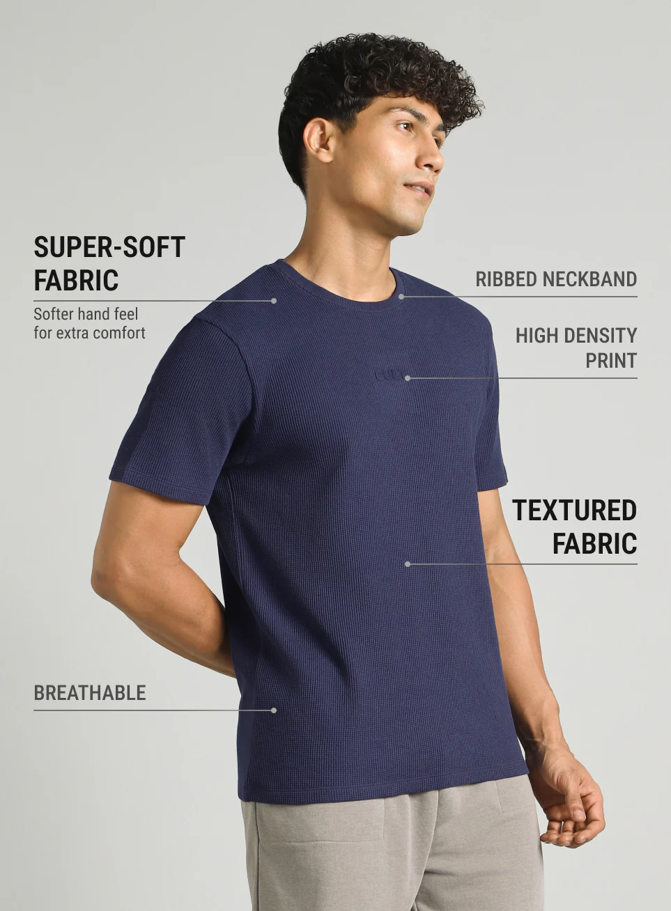 Men's Navy Essential Oversized Fit Waffle T-shirt - Image 5