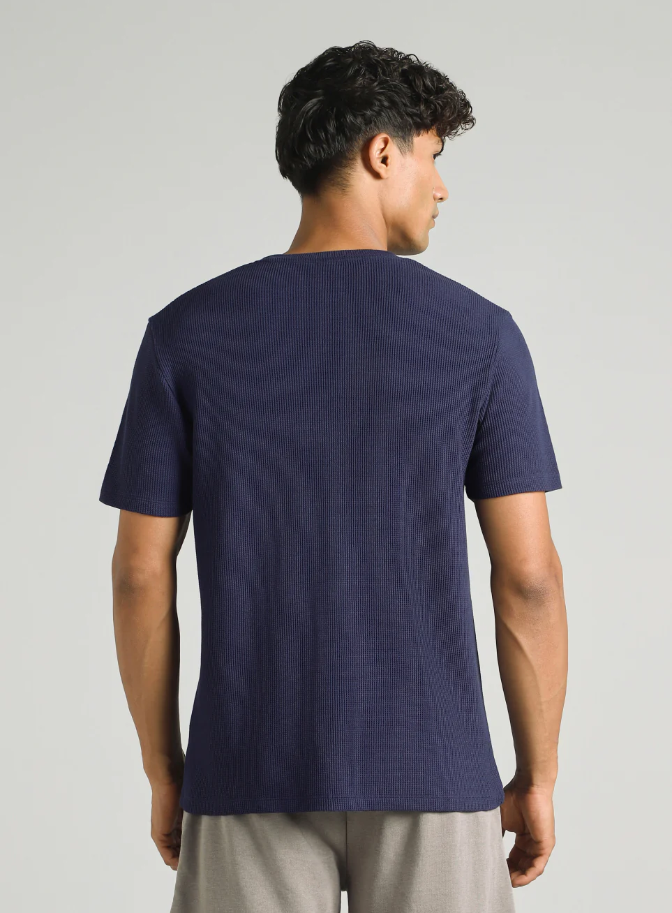 Men's Navy Essential Oversized Fit Waffle T-shirt - Image 6