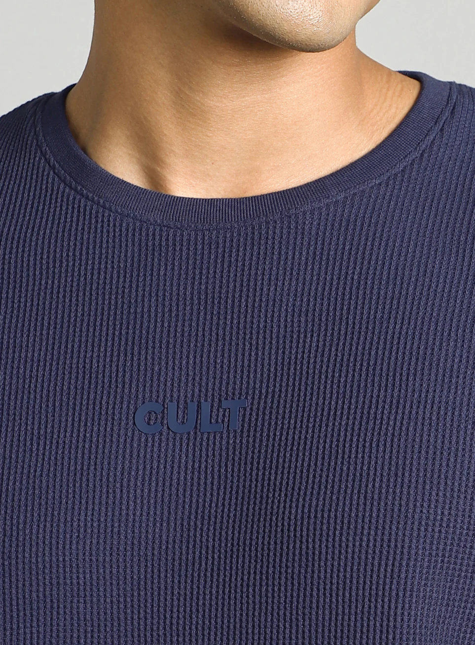 Men's Navy Essential Oversized Fit Waffle T-shirt - Image 7