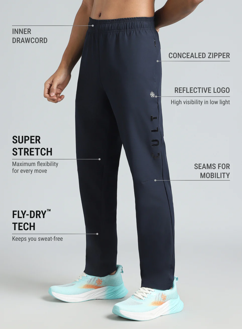 Men's Navy Pace Up Running Trackpants - Image 5