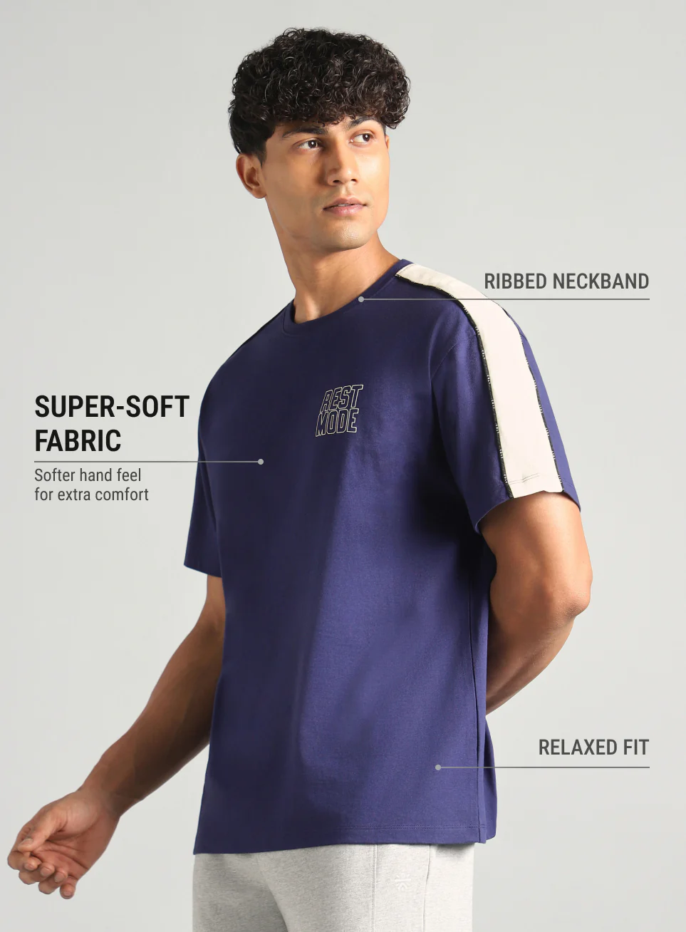 Men's Navy Rest Mode Relaxed Fit T-shirt - Image 5
