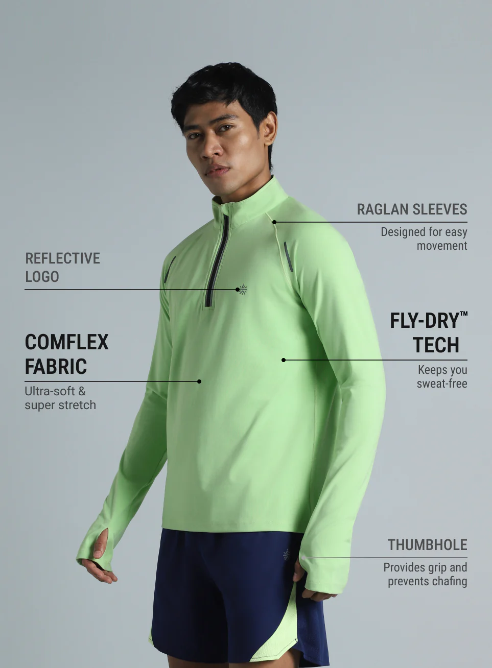 Men's Neon Green Night Runner's Half Placket Jacket - Image 5