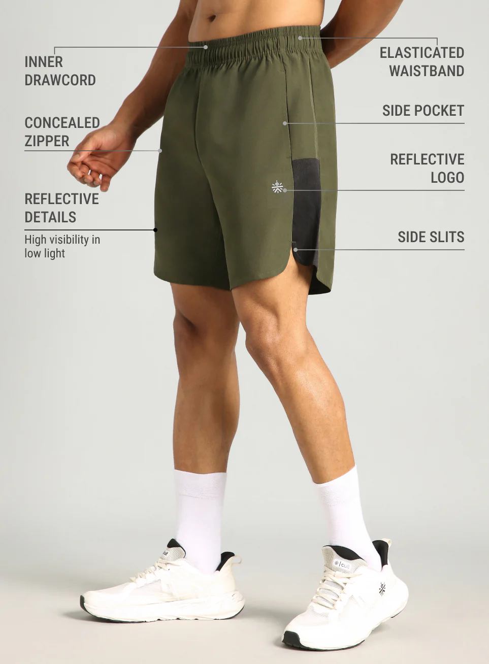 Men's Olive Pace Up Runner's Shorts - Image 5