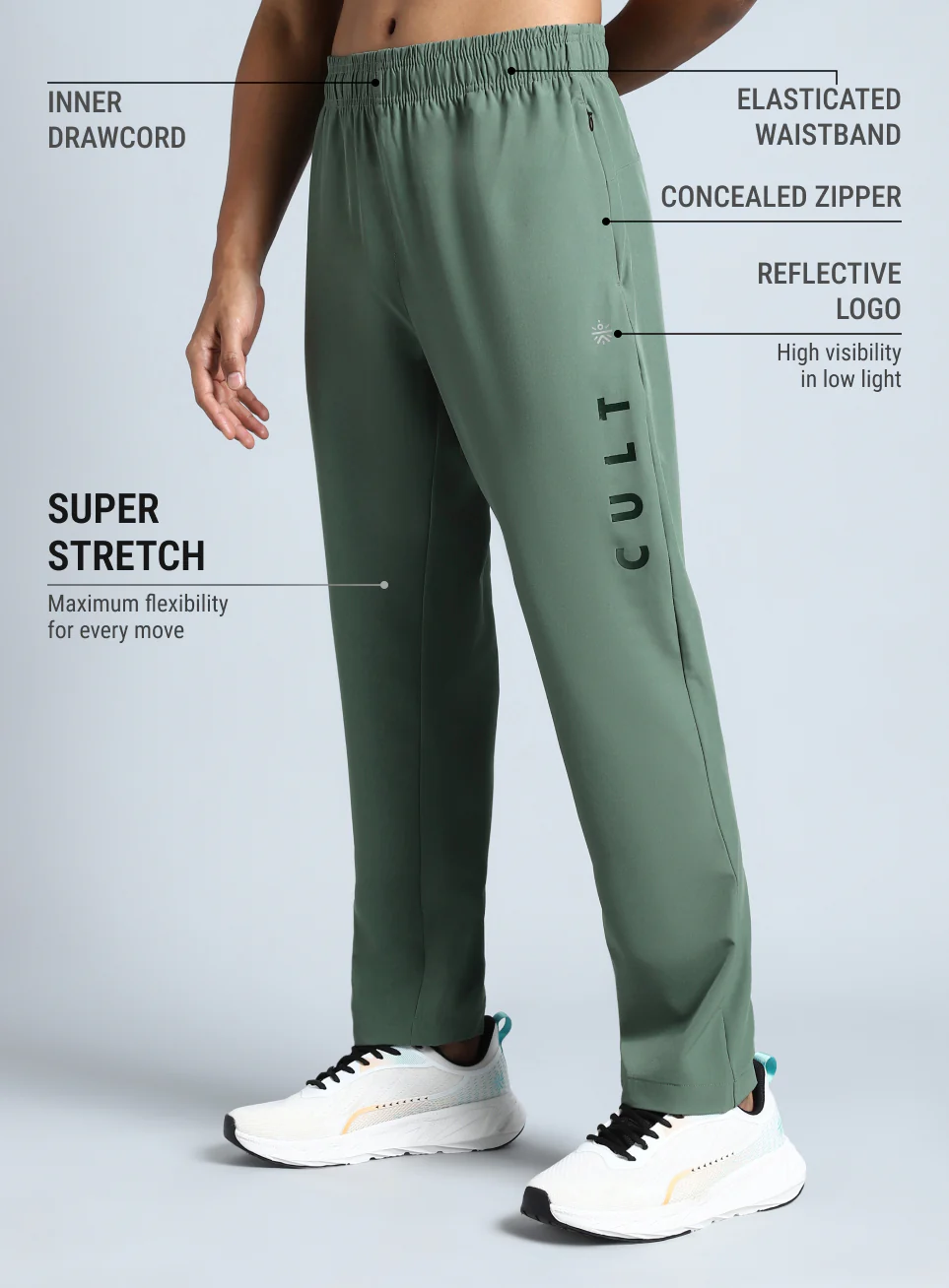 Men's Olive Pace Up Running Trackpants - Image 5